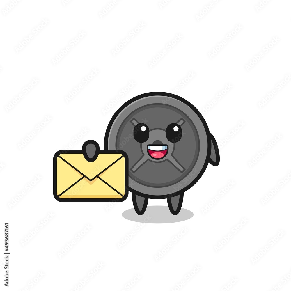 cartoon illustration of barbell plate holding a yellow letter cartoon illustration of barbell plate holding a yellow letter