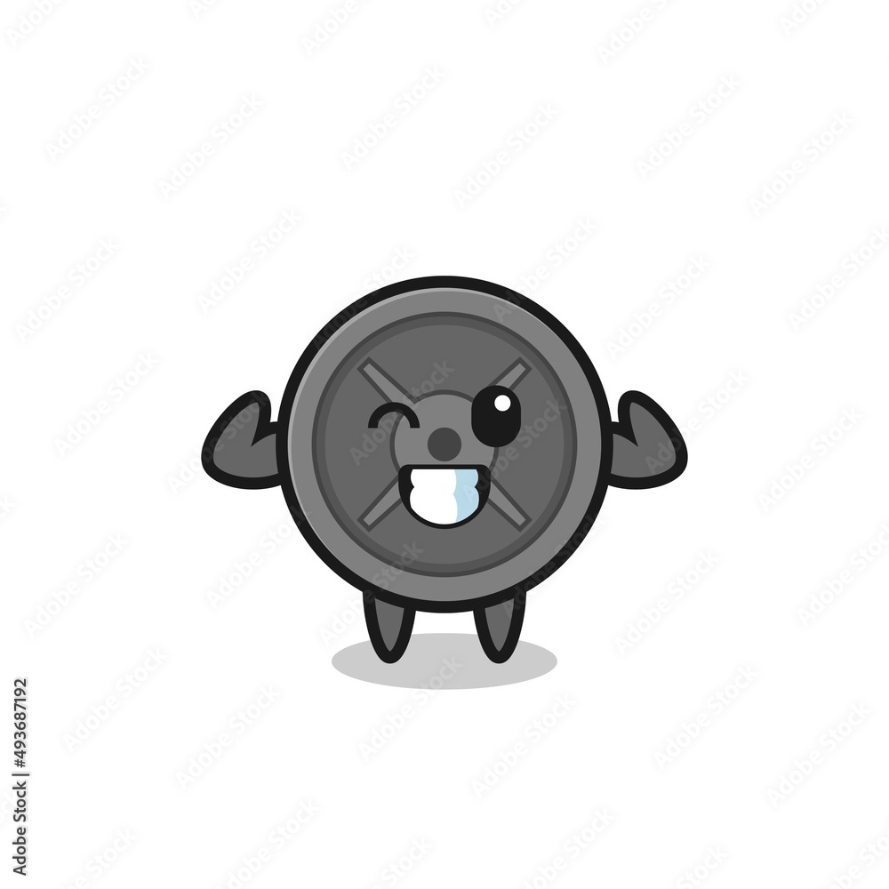 the muscular barbell plate character is posing showing his muscles