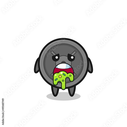 the cute barbell plate character with puke