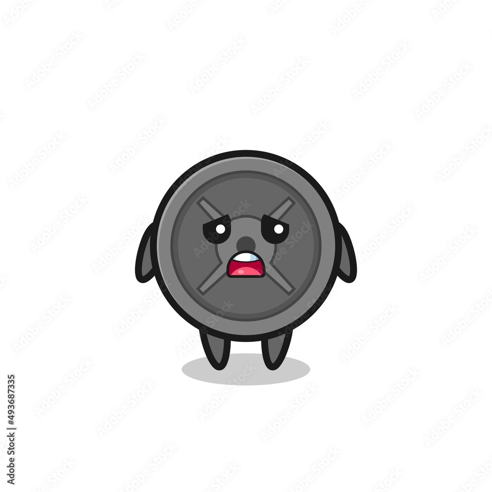 Fototapeta premium disappointed expression of the barbell plate cartoon