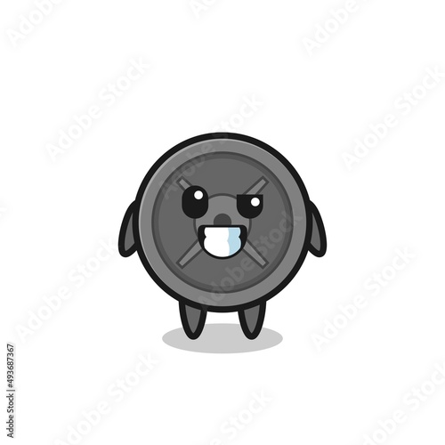 cute barbell plate mascot with an optimistic face