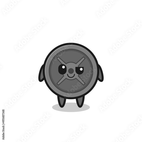 barbell plate cartoon with an arrogant expression