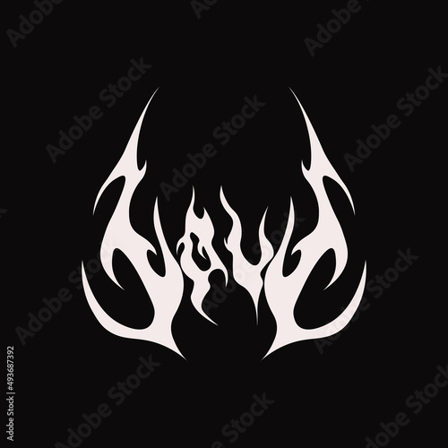 Abstract tattoo love sketch. Artistic goth logo design. White illustration in death metal style on a black background. Cyber sigilism picture.