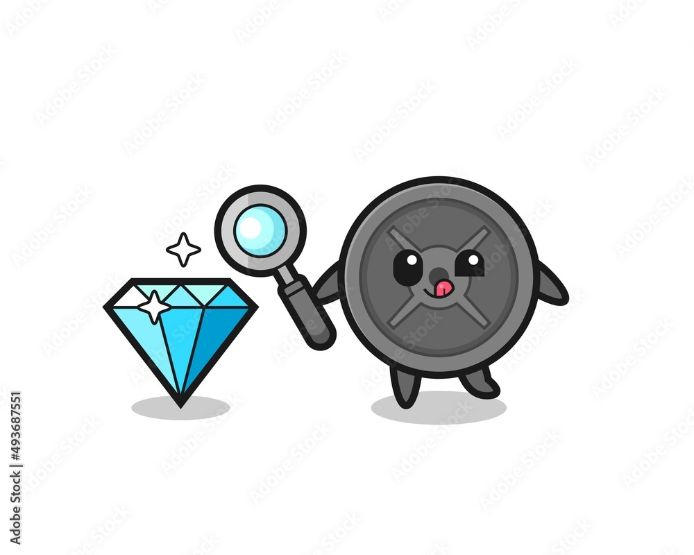 barbell plate mascot is checking the authenticity of a diamond barbell plate mascot is checking the authenticity of a diamond