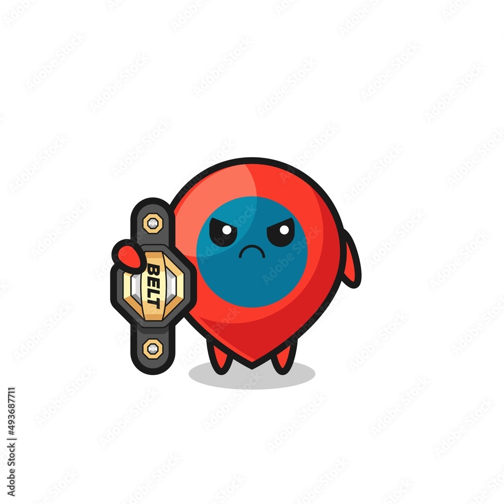 Fototapeta premium location symbol mascot character as a MMA fighter with the champion belt