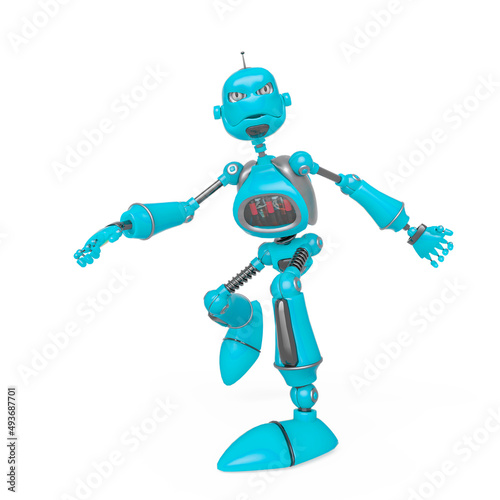funny robot cartoon is stoping affter running