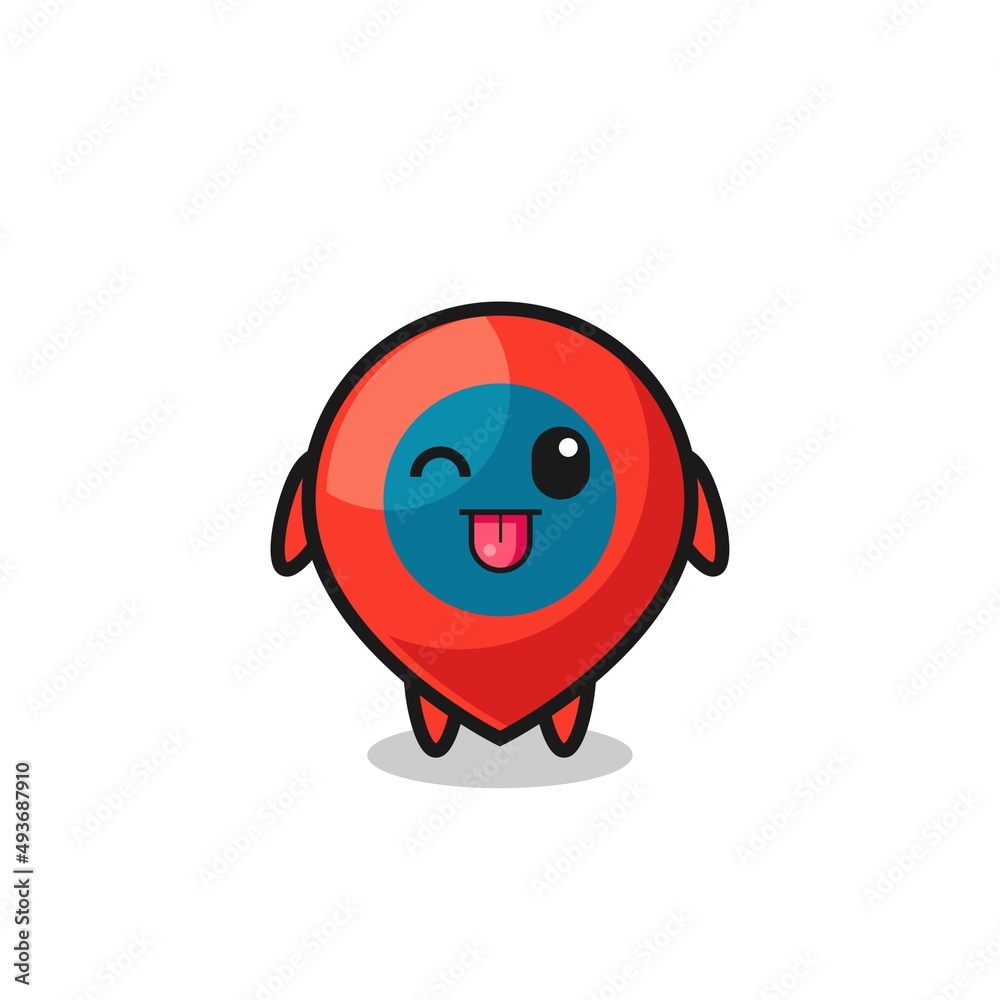 Fototapeta premium cute location symbol character in sweet expression while sticking out her tongue