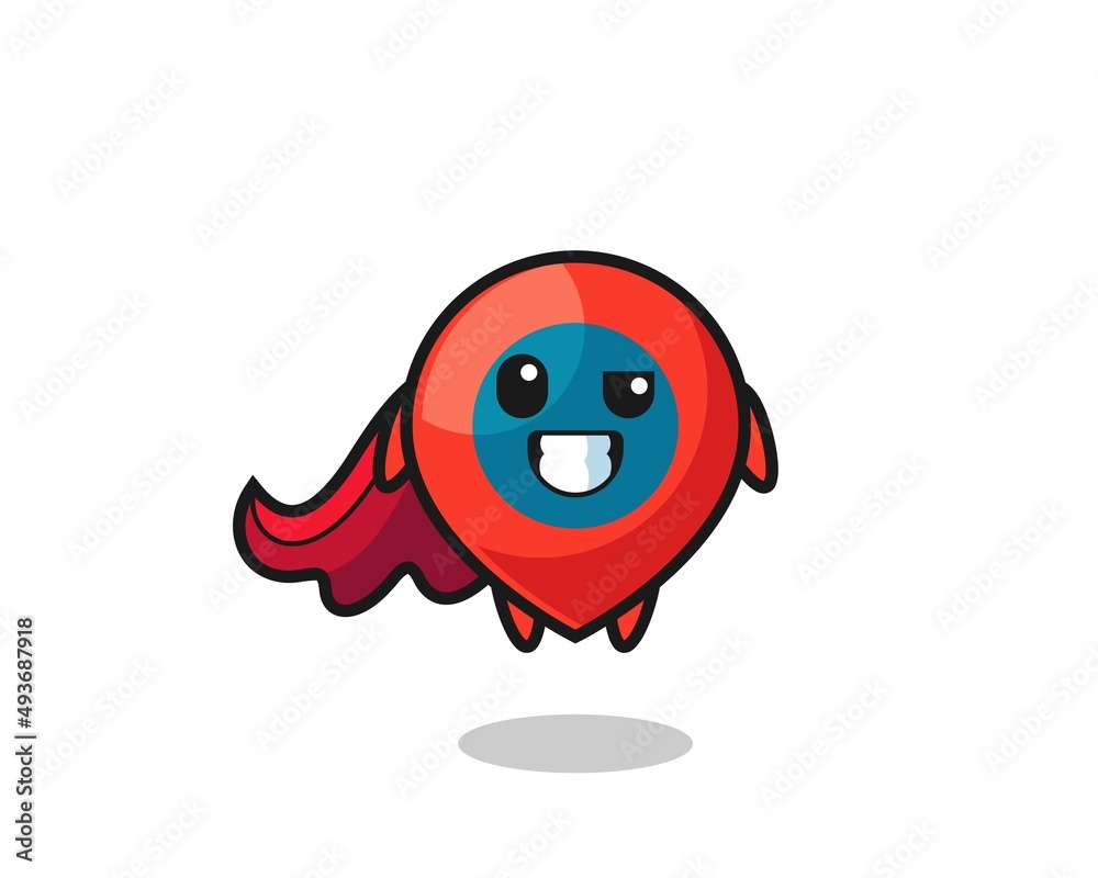 Obraz premium the cute location symbol character as a flying superhero