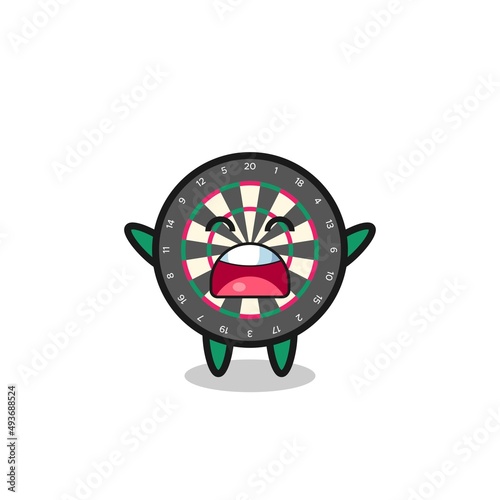 cute dart board mascot with a yawn expression