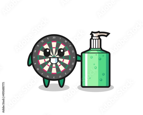 cute dart board cartoon with hand sanitizer