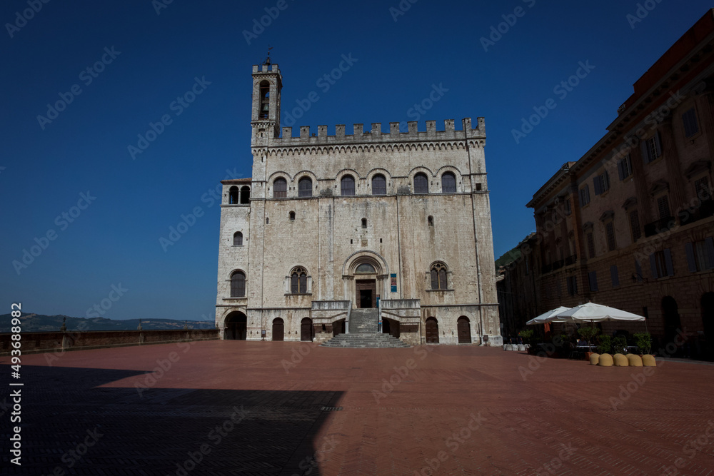 Gubbio town hall and square, Palazzo dei Consoli, Italy Medieval building