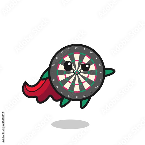 cute dart board superhero character is flying