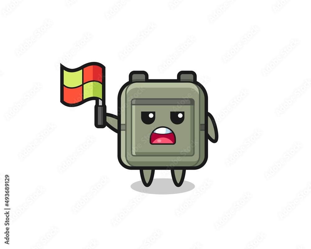 school bag character as line judge putting the flag up school bag character as line judge putting the flag up