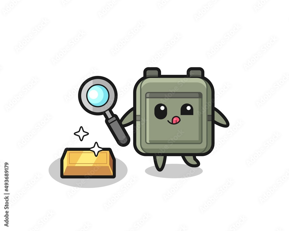school bag character is checking the authenticity of the gold bullion school bag character is checking the authenticity of the gold bullion