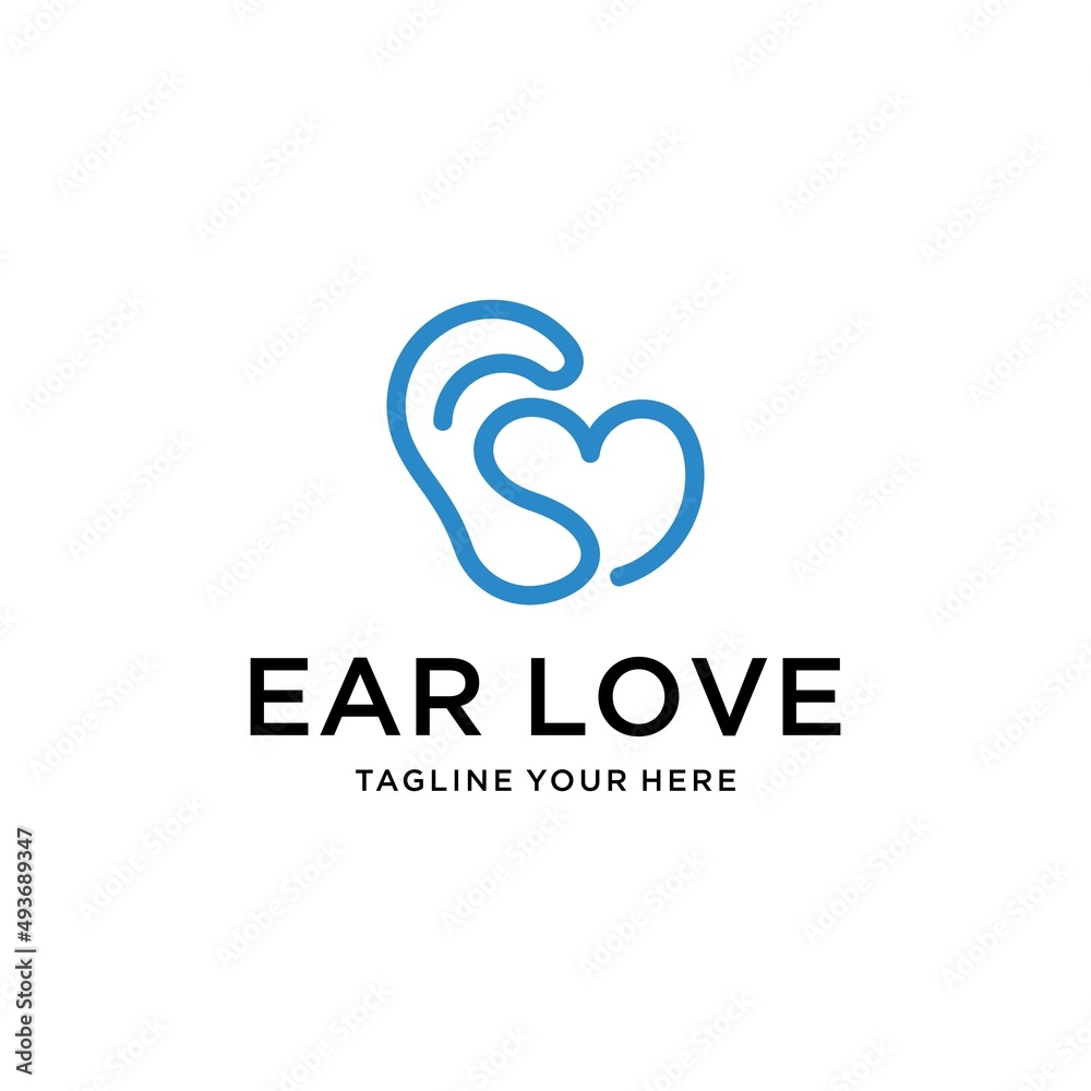 logo design ear care or ear with a love logo design vector template.