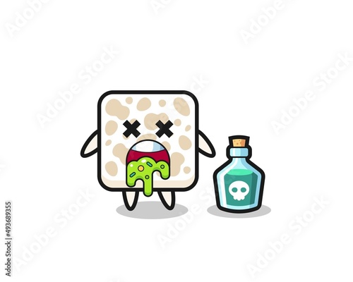 illustration of an tempeh character vomiting due to poisoning