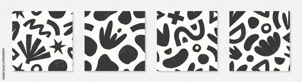 Set of black and white seamless patterns with hand drawn organic shapes ...