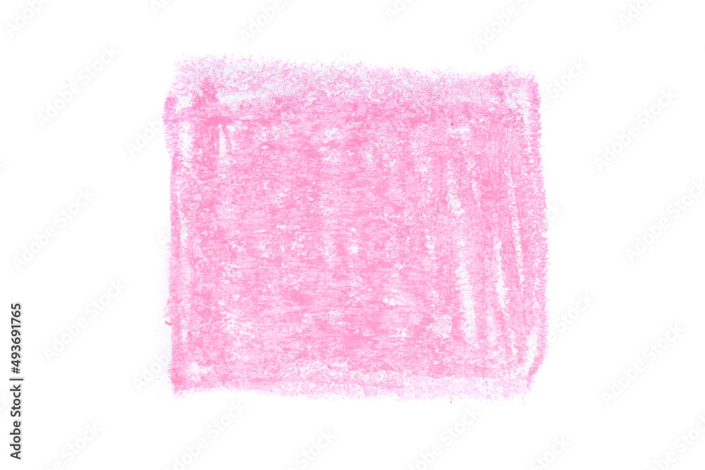 pink square drawn with oil pencil isolated on white background pink square drawn with oil pencil isolated on white background