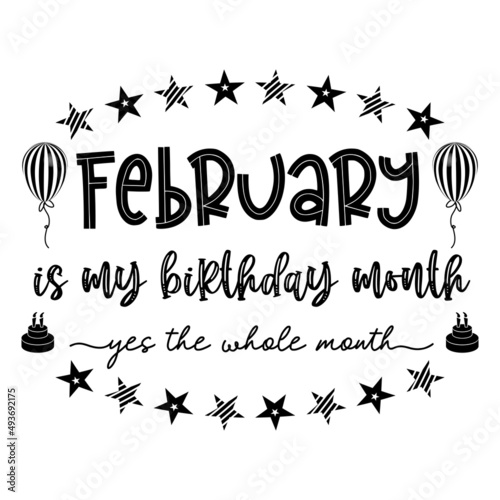 February is my birthday month yes the whole month . February Birthday. Birthday Celebration. Birthday Cake and Balloon .Birthday Quote Typography