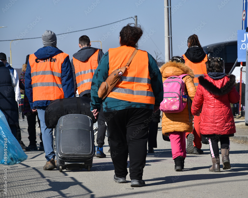 Refugees from Ukraine on the border with Slovakia. Women and children ...