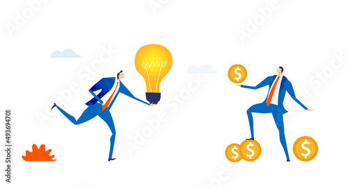 Successful businessman running with light bulb as symbol of bringing a great new business strategy or idea.Advisory, support and professional assistance in business. © IRStone