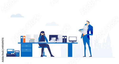 Business people overloaded with work, financial responsibility, stress, economy crisis. Business concept illustration