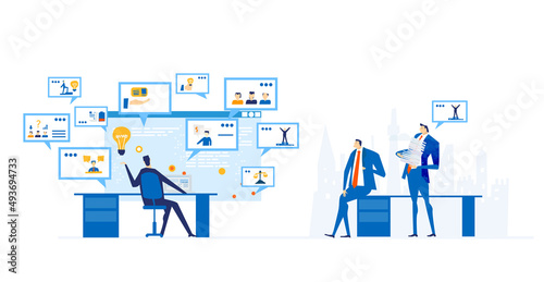 Online conference, business monitoring, international connection connections, working online. Business concept illustration