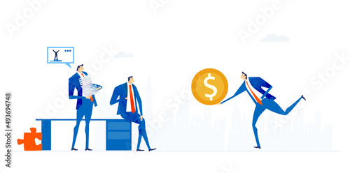 Successful businessman, banker is calculating profits and talking about new investments.  Advisory, support and professional assistance in business.