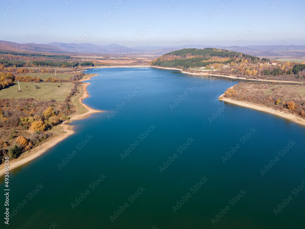 Aerial Autumn view of Izvor Reservoir, Bulgaria