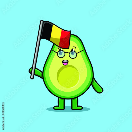 Cute cartoon Avocado mascot character with belgian flag in modern design 