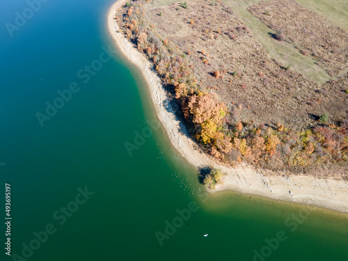 Aerial Autumn view of Izvor Reservoir, Bulgaria photo