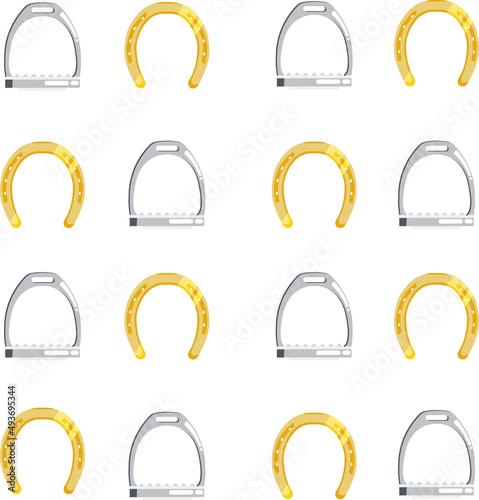 Fotobehang Flat vector seamless pattern of horseshoes and stirrups vector illustration