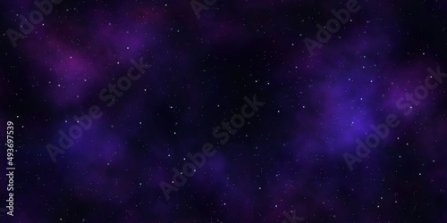 Seamless space texture background. Stars in the night sky with purple pink and blue nebula. A high resolution astrology or astronomy backdrop pattern.