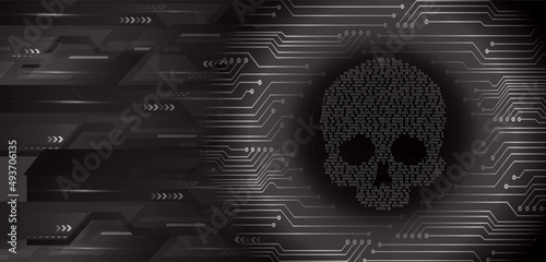 skull cyber circuit future technology concept background