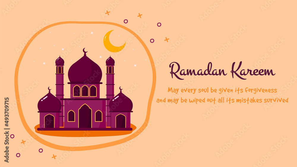 Animated Islamic Banner Background for Ramadan Kareem in Cute Flat Cartoon Vector Design