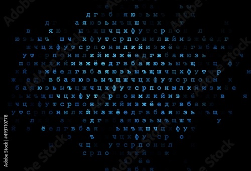 Dark blue vector background with signs of alphabet.