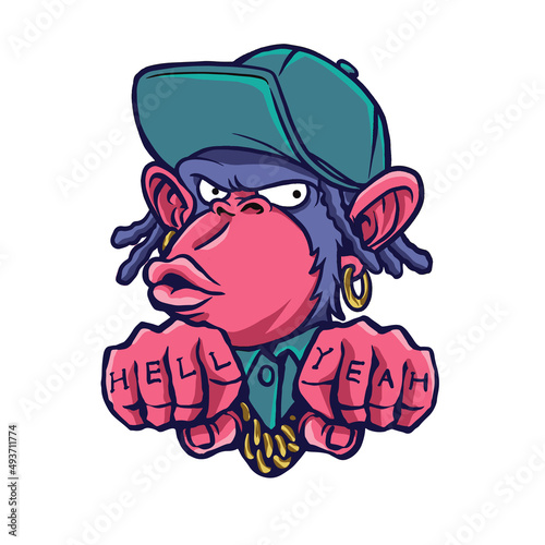 monkey rapper tatoo illustration