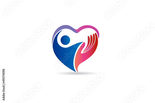 Logo hand care people inside of a love heart identity id business card vector image design