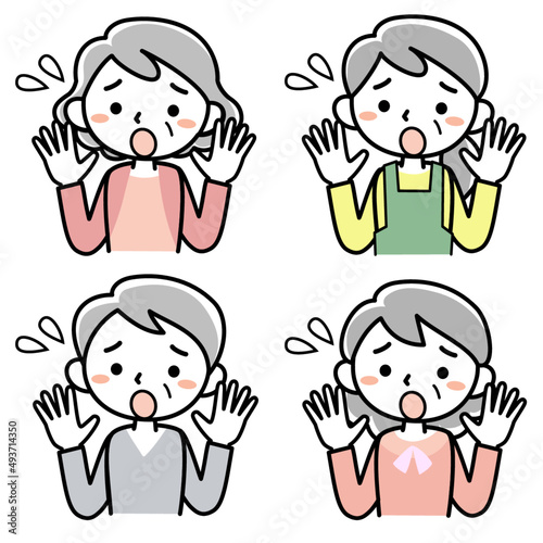 困るシニア女性の上半身セット