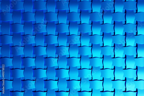 3d illustration of rows of  blue cube.Parallelogram pattern. Technology geometry  background
