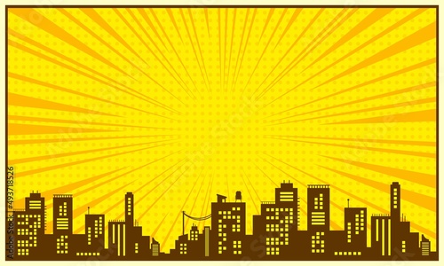 Comic scene background with city silhouette 