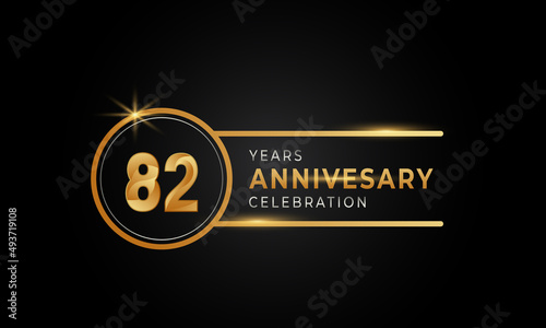 82 Year Anniversary Celebration Golden and Silver Color with Circle Ring for Celebration Event  Wedding  Greeting card  and Invitation Isolated on Black Background