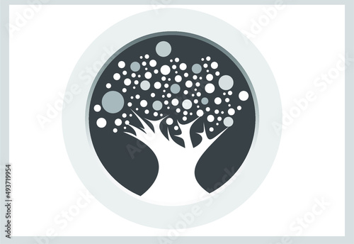 tree silhouette with butterflies. simple luxury logo or icon in the wold. busines, background, banner, icon ilustration