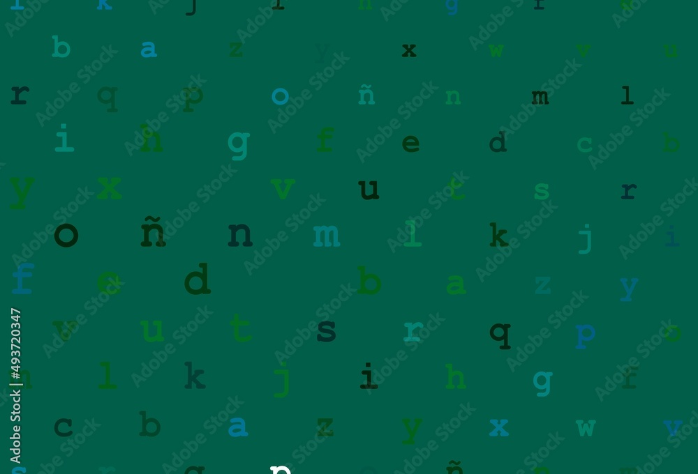 Dark blue, green vector template with isolated letters. Dark blue, green vector template with isolated letters.