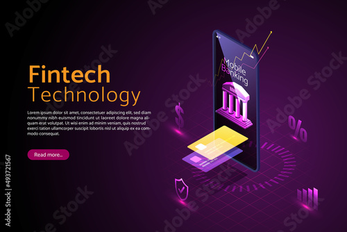 Fintech Financial Technology purchases and transactions Electronic Funds Transfer for Banking Businesses via smartphone.