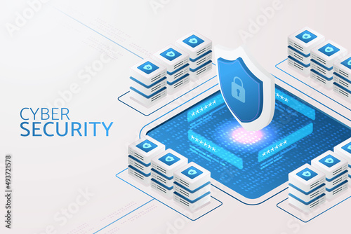 Cyber security shield symbol of icon encryption protect data cybersecurity technology.