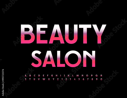 Vector chic Logo Beauty Salon. Stylish Pink Font. Metallic Alphabet Letters and Numbers set