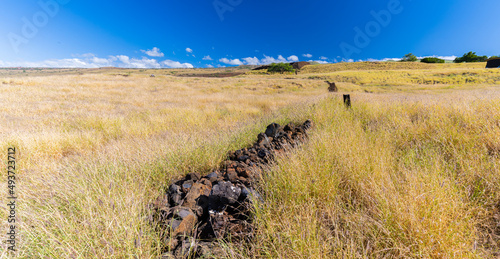Lava Stone Fence Leading Uphill to Pu'ukohola Heiau National Historic Site, Hawaii Island, Hawaii, USA photo