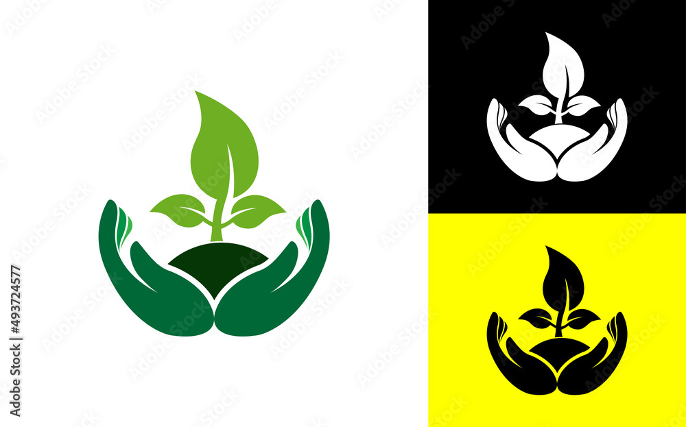 Hands Holding Green Plant Logo Hands Holding Green Plant Logo