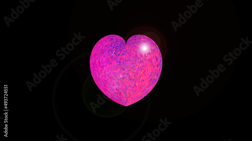 Polygonal pink heart on a black background.